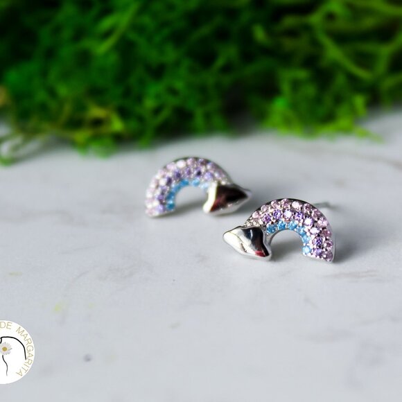 925 silver studs rainbow cloud new cubic zirconia - Picture 1 of 8